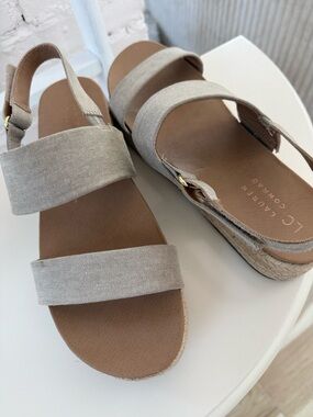 LC Lauren Conrad Taupe Canvas Platform Slingback Sandals